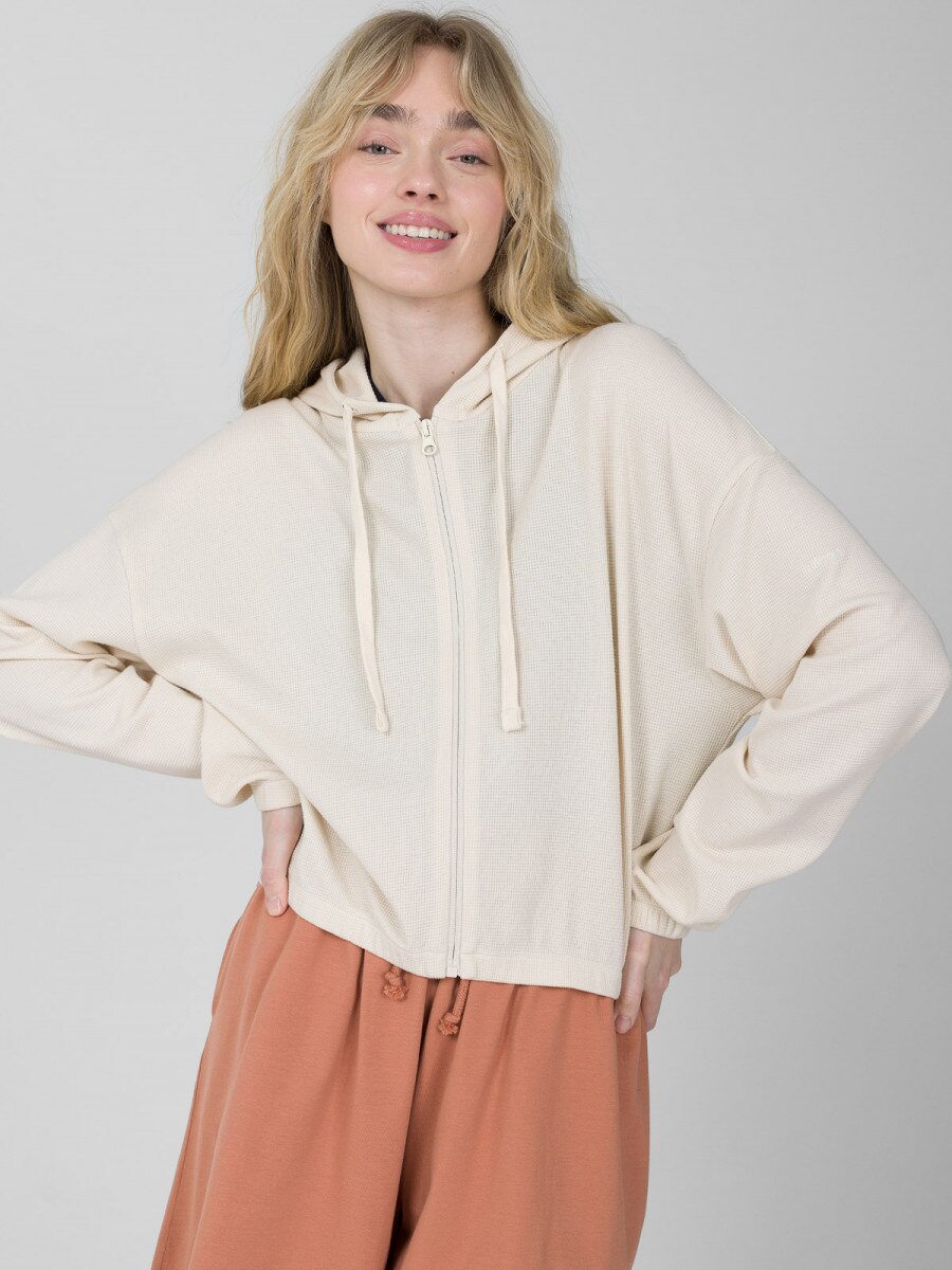 OUTHORN Women's waffle knit hoodie - cream