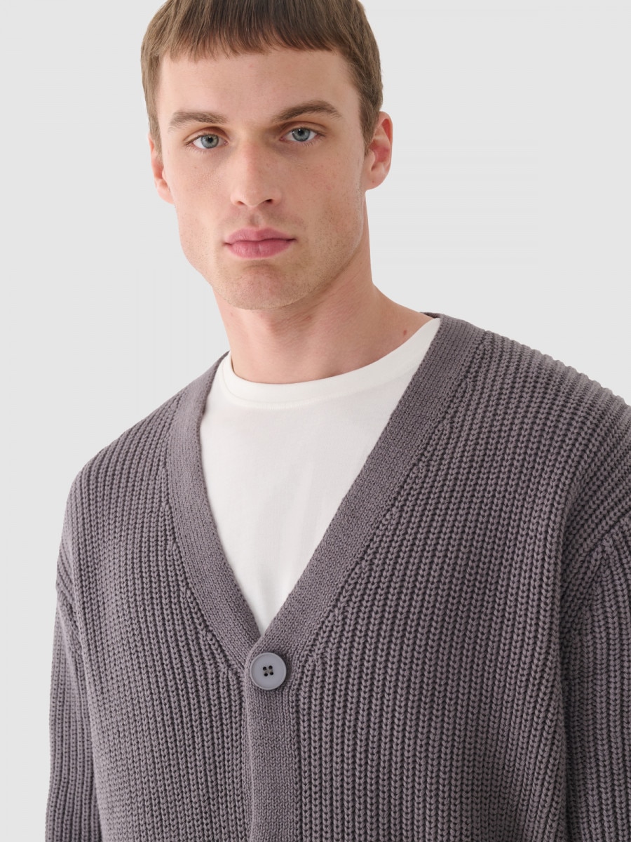 OUTHORN Men's oversize cotton cardigan middle gray 3