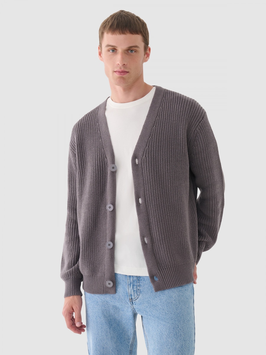 OUTHORN Men's oversize cotton cardigan middle gray 4