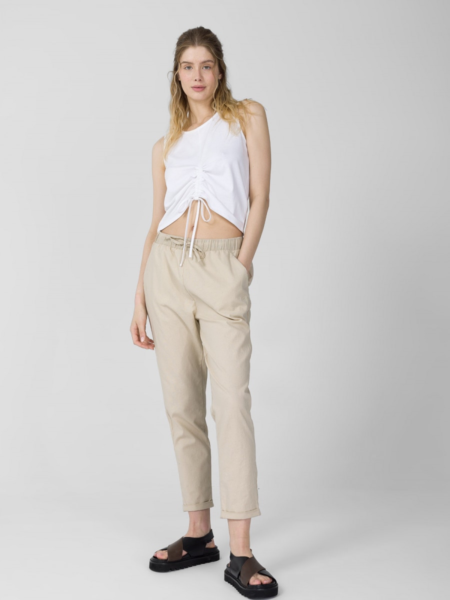 OUTHORN Women's casual trousers with linen beige 2