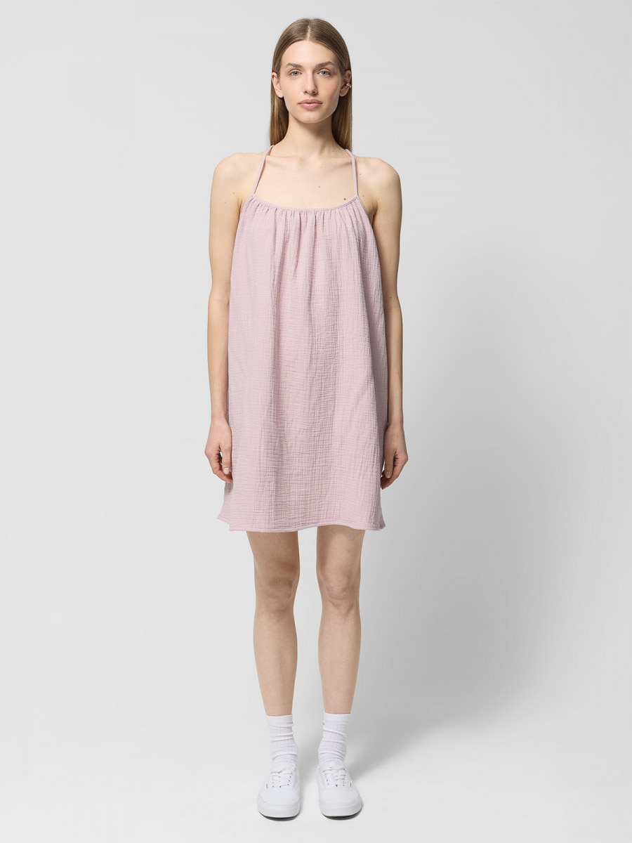 OUTHORN Oversize cotton muslin dress pink 5