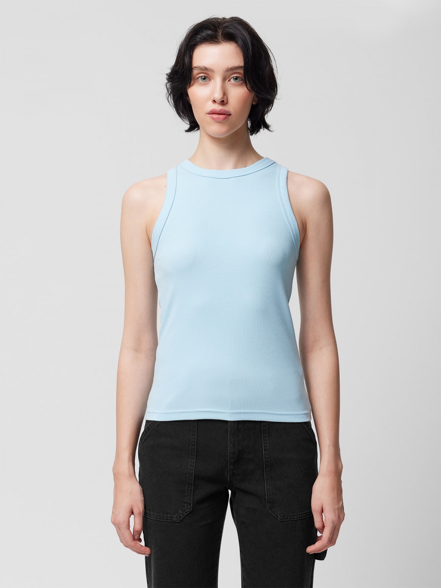 OUTHORN Women's ribbed basic top light blue 5