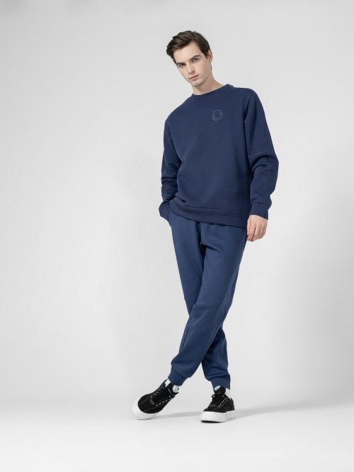 Men's pullover sweatshirt without hood - navy blue