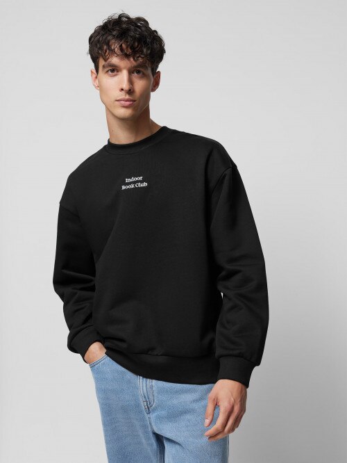 OUTHORN Men's oversized sweatshirt without hood deep black