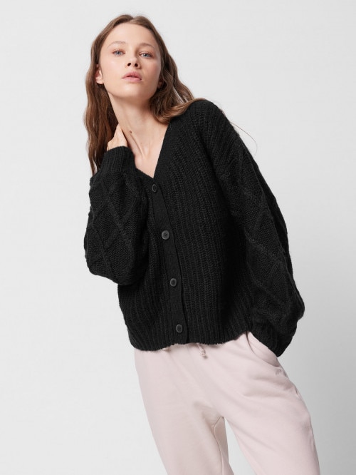 OUTHORN Women's chunky weave cardigan deep black