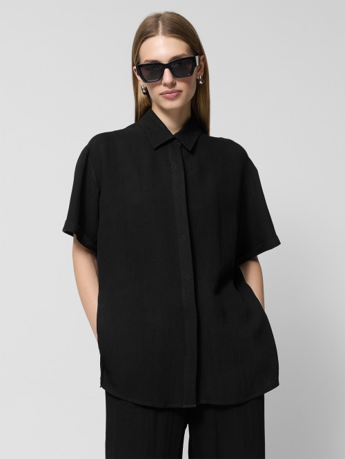 Koszula oversize z krótkim rękawem z wiskozą damska  czarna