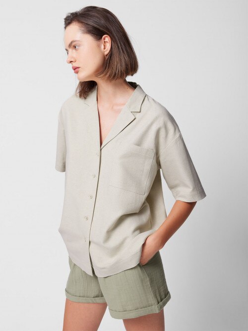 OUTHORN Women's short sleeve linen shirt  beige beige