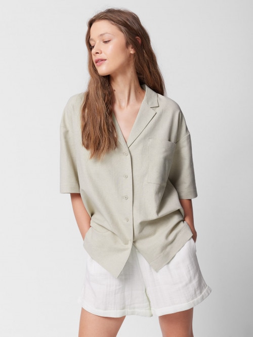 OUTHORN Women's short sleeve linen shirt  beige beige
