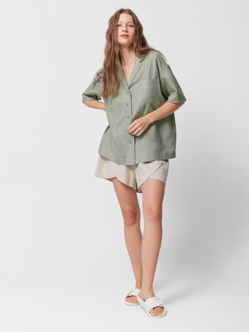 Women's short sleeve linen shirt - khaki