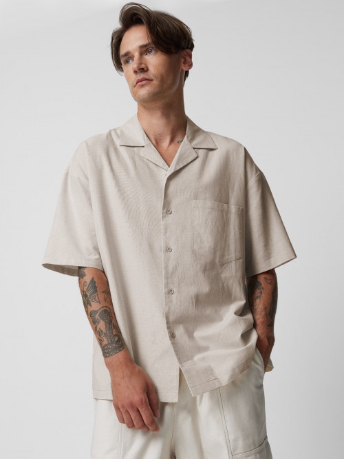 OUTHORN Men's short sleeve linen shirt  beige beige