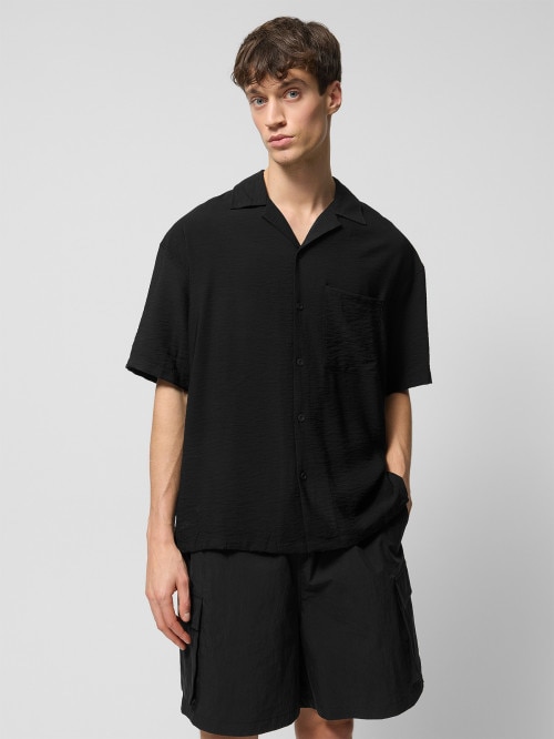 Koszula z krótkim rękawem z wiskozy męska  czarna