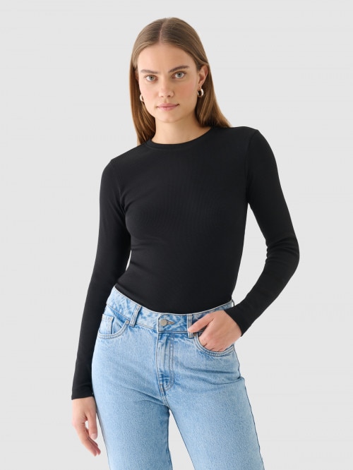 OUTHORN Women's ribbed basic  longsleeve deep black