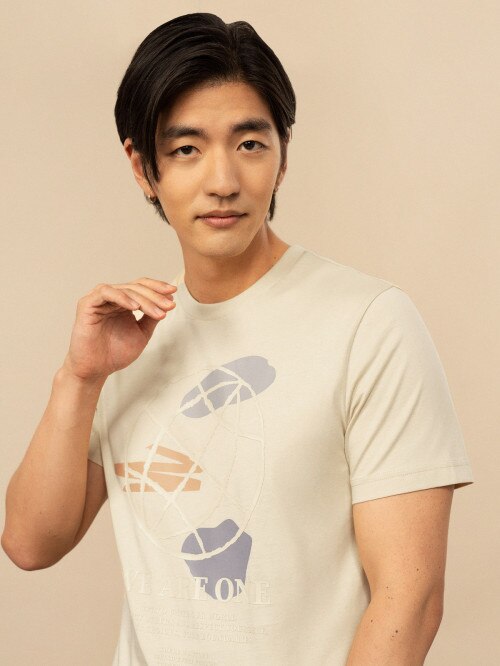 OUTHORN Men's Tshirt with print cream