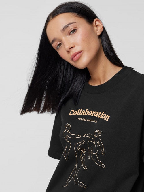 OUTHORN Women's oversize Tshirt with print deep black
