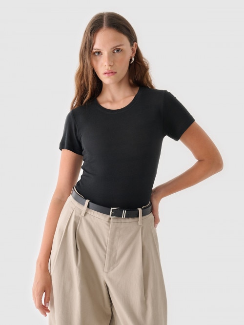 OUTHORN Women's tshirt with modal and kashmere deep black