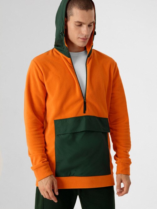 Men's fleece with hood orange