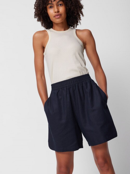 OUTHORN Women's woven linen shorts  navy blue