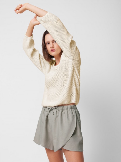 Women's woven linen shorts - khaki