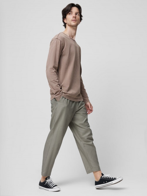 Men's woven linen trousers - khaki