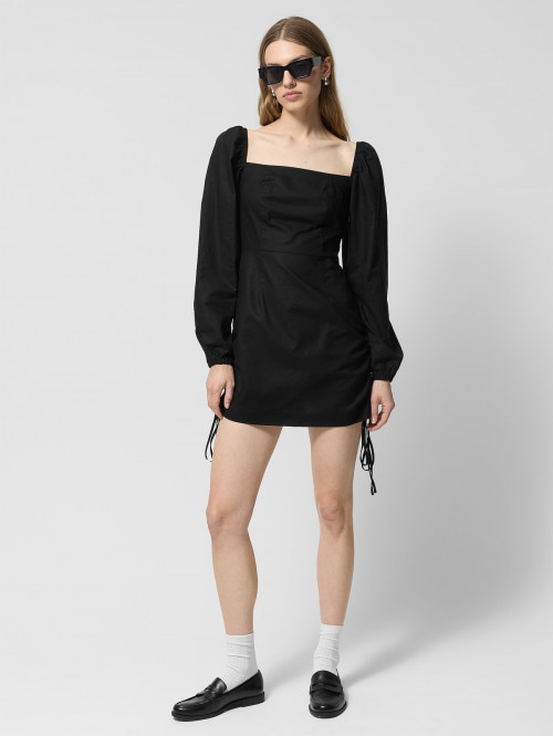 OUTHORN Mini dress with linen  deep black