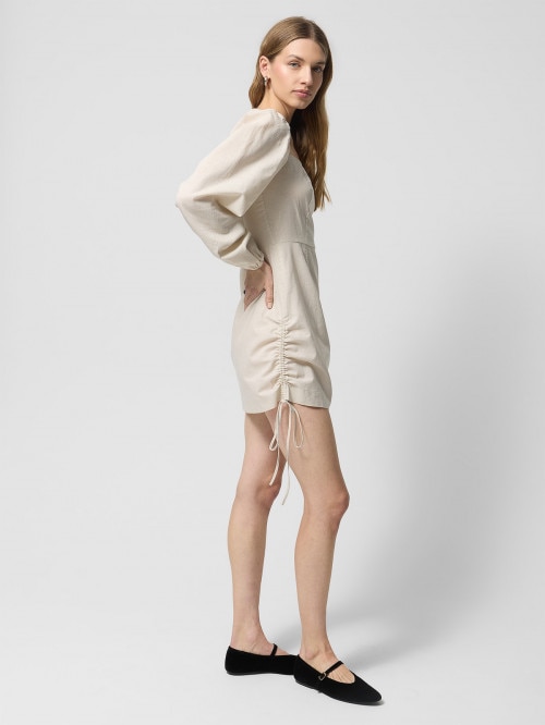 OUTHORN Mini dress with linen  cream