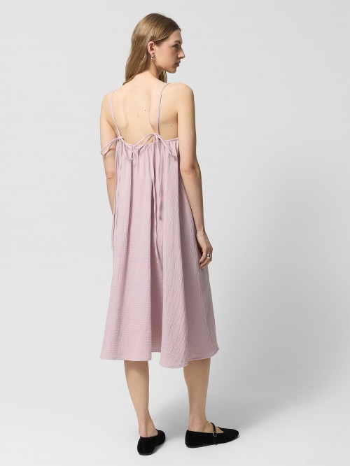 Sukienka oversize maxi z bawełnianego muślinu  różowa