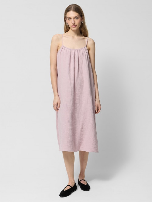 Sukienka oversize maxi z bawełnianego muślinu - różowa