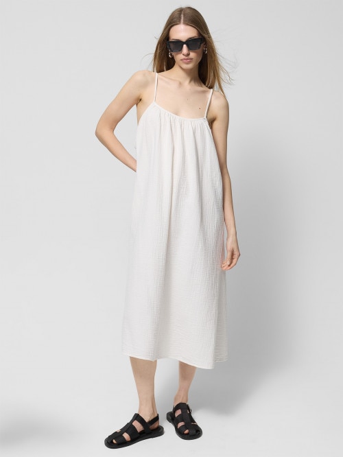 Sukienka oversize maxi z bawełnianego muślinu  złamana biel