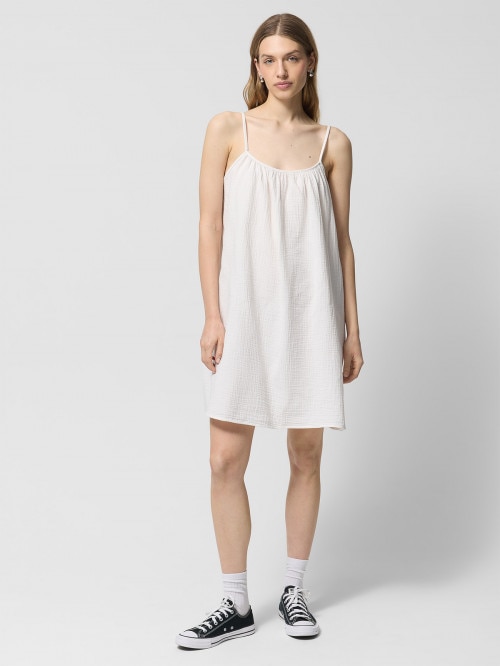 Sukienka oversize midi z bawełnianego muślinu  złamana biel
