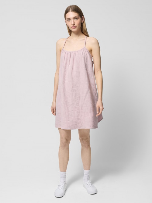 OUTHORN Oversize cotton muslin dress pink