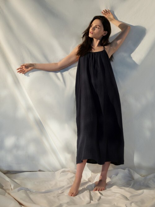 Cotton muslin maxi dress - navy blue