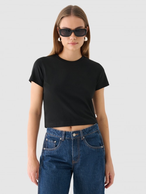 OUTHORN Women's crop plain tshirt deep black