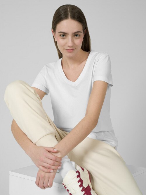 OUTHORN Women's plain Vneck Tshirt white