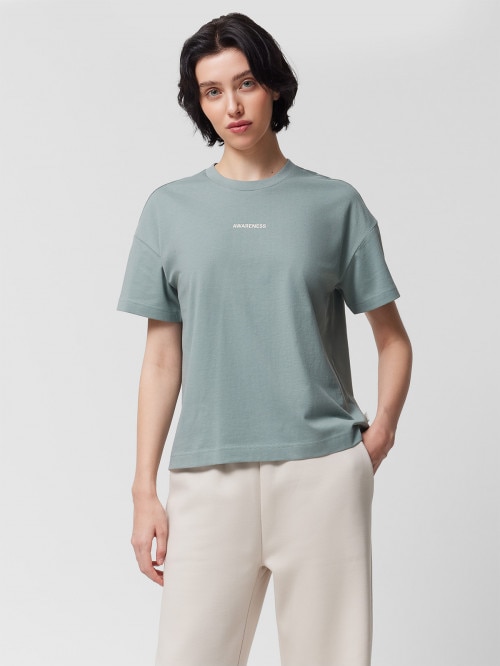OUTHORN Women's boxy cut tshirt with print sea green