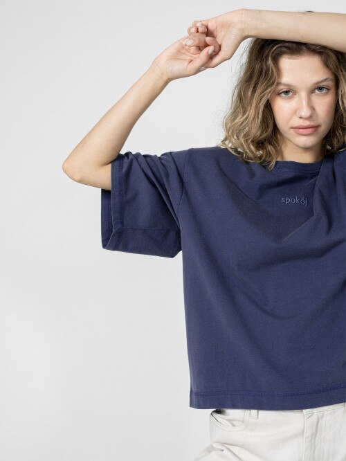 OUTHORN Women's oversize acid wash Tshirt  navy blue