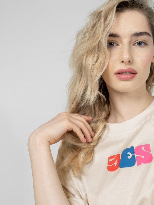 OUTHORN Women's oversize Tshirt with print  cream