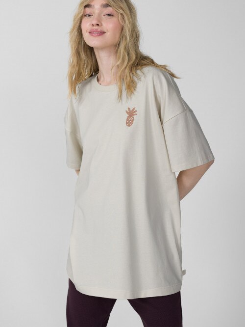OUTHORN Women's oversize Tshirt with print  cream