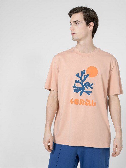 OUTHORN Men's oversize Tshirt with print  beige beige