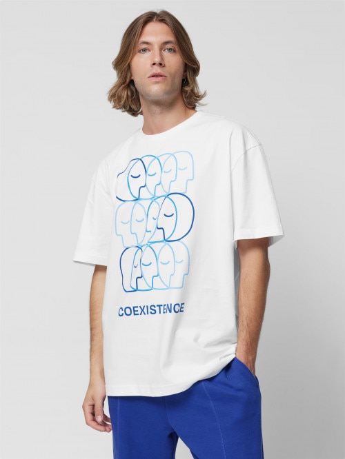 OUTHORN Men's oversize Tshirt with print white