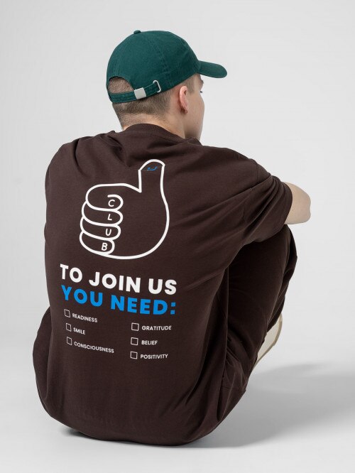 OUTHORN Men's oversize Tshirt with print  brown