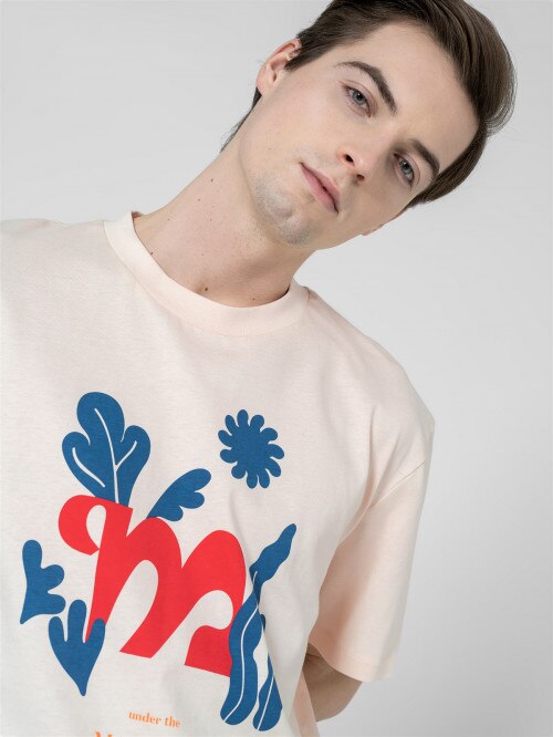 OUTHORN Men's oversize Tshirt with print  cream