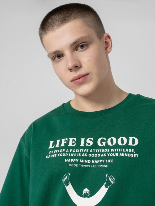 OUTHORN Men's oversize Tshirt with print  green