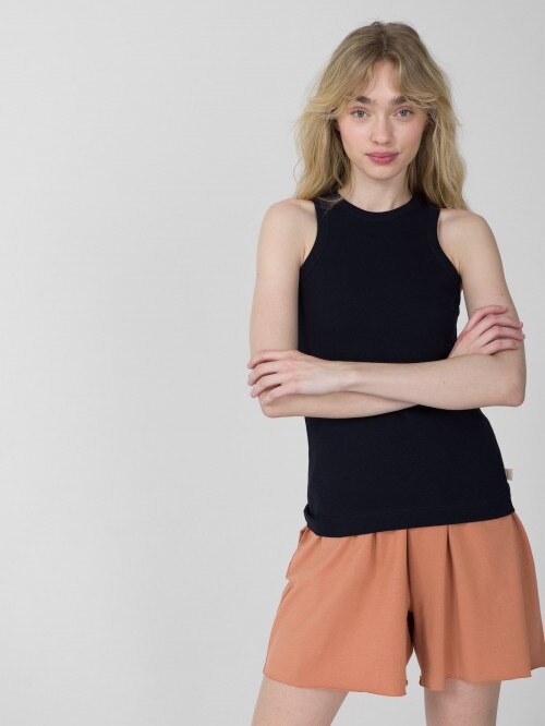 Women's ribbed basic top - navy blue