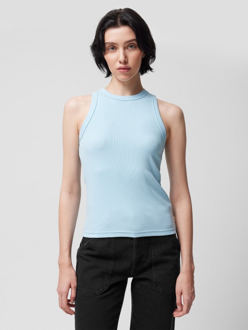 OUTHORN Women's ribbed basic top light blue